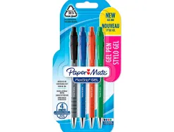 Stylo-gel paper mate flexgrip retractable pointe moyenne 0.7mm coloris assortis blister de 4 unites