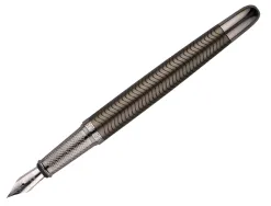 Stylo-plume belius neptuno aluminium texture ondulee attributs gun encre bleue coloris kaki dans coffret cadeau
