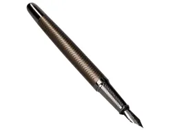 Stylo-plume belius neptuno aluminium texture ondulee attributs gun encre bleue coloris kaki dans coffret cadeau