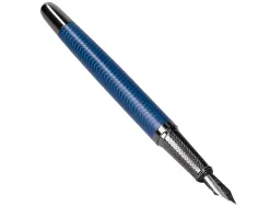 Stylo-plume belius neptuno aluminium texture ondulee attributs gun encre bleue coloris bleu marine dans coffret cadeau