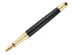 Stylo-plume belius passion aluminium brosse attributs or encre bleue coloris noir dans coffret cadeau