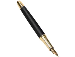 Stylo-plume belius passion aluminium brosse attributs or encre bleue coloris noir dans coffret cadeau