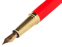Stylo-plume belius passion aluminium brosse attributs or encre bleue coloris rouge dans coffret cadeau