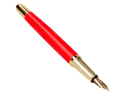 Stylo-plume belius passion aluminium brosse attributs or encre bleue coloris rouge dans coffret cadeau