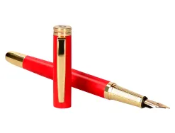 Stylo-plume belius passion aluminium brosse attributs or encre bleue coloris rouge dans coffret cadeau
