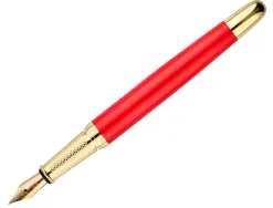 Stylo-plume belius passion aluminium brosse attributs or encre bleue coloris rouge dans coffret cadeau