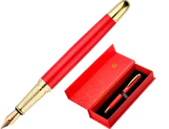 Stylo-plume belius passion aluminium brosse attributs or encre bleue coloris rouge dans coffret cadeau