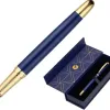 Stylo-plume belius soiree aluminium details et attributs or encre bleue coloris bleu marine dans coffret cadeau