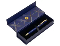 Stylo-plume belius soiree aluminium details et attributs or encre bleue coloris bleu marine dans coffret cadeau