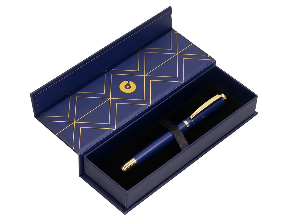 Stylo-plume belius soiree aluminium details et attributs or encre bleue coloris bleu marine dans coffret cadeau