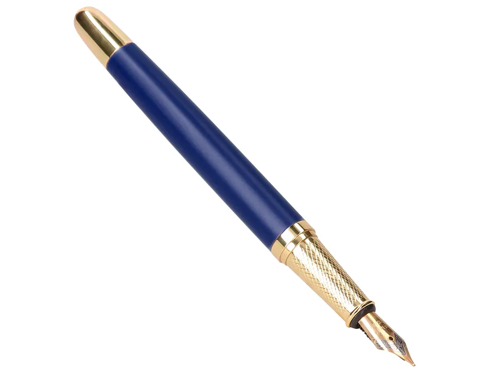 Stylo-plume belius soiree aluminium details et attributs or encre bleue coloris bleu marine dans coffret cadeau