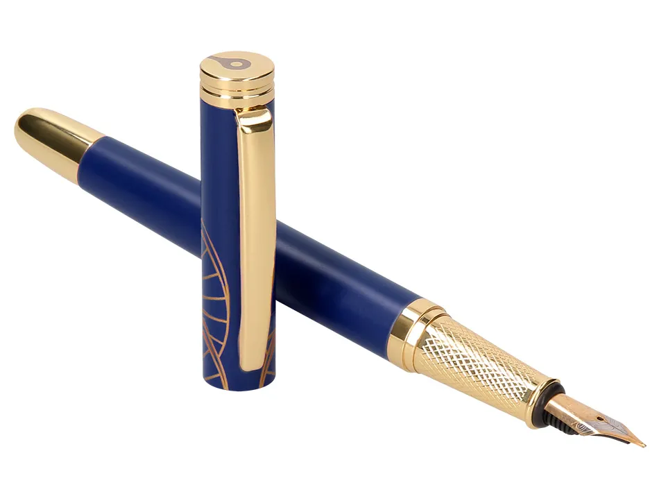 Stylo-plume belius soiree aluminium details et attributs or encre bleue coloris bleu marine dans coffret cadeau