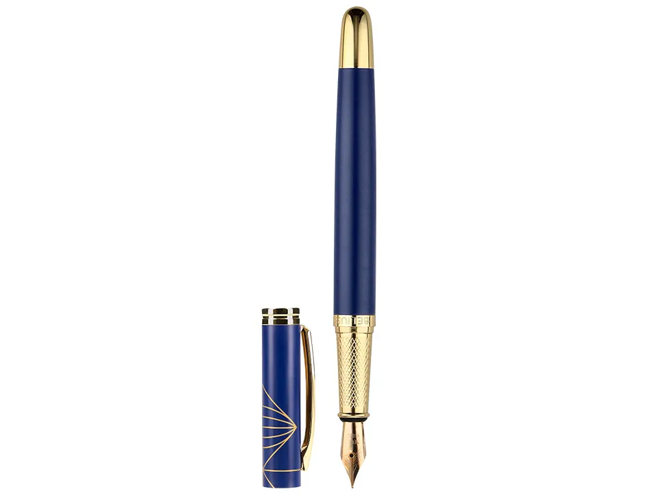 Stylo-plume belius soiree aluminium details et attributs or encre bleue coloris bleu marine dans coffret cadeau