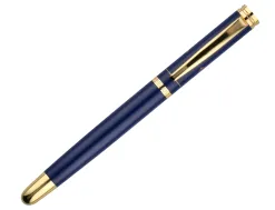 Stylo-plume belius soiree aluminium details et attributs or encre bleue coloris bleu marine dans coffret cadeau