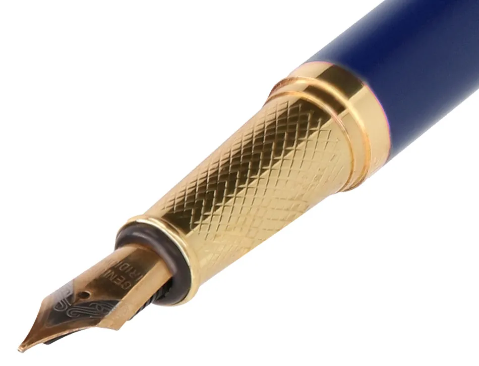 Stylo-plume belius soiree aluminium details et attributs or encre bleue coloris bleu marine dans coffret cadeau
