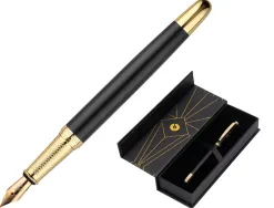 Stylo-plume belius soiree aluminium details et attributs or encre bleue coloris noir dans coffret cadeau