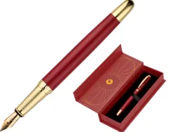 Stylo-plume belius soiree aluminium details et attributs or encre bleue coloris bordeaux dans coffret cadeau