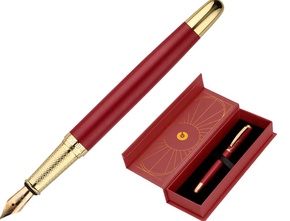 Stylo-plume belius soiree aluminium details et attributs or encre bleue coloris bordeaux dans coffret cadeau