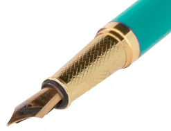 Stylo-plume belius soiree aluminium details et attributs or encre bleue coloris turquoise dans coffret cadeau
