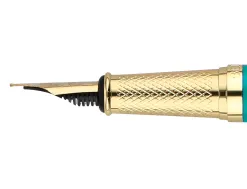 Stylo-plume belius soiree aluminium details et attributs or encre bleue coloris turquoise dans coffret cadeau