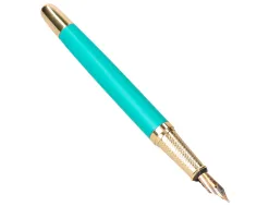 Stylo-plume belius soiree aluminium details et attributs or encre bleue coloris turquoise dans coffret cadeau