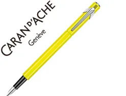 Stylo-plume caran d'ache 840 pop line corps aluminium plume moyenne coloris jaune fluo étui