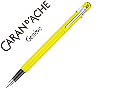 Stylo-plume caran d'ache 840 pop line corps aluminium plume moyenne coloris jaune fluo étui