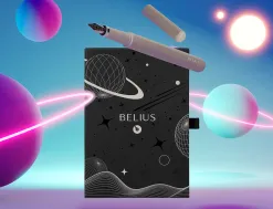 Stylo-plume et etui en simili cuir belius space b monochrome sans agrafe encre bleue coloris gris dans coffret cadeau