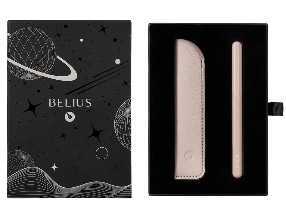 Stylo-plume et etui en simili cuir belius space b monochrome sans agrafe encre bleue coloris gris dans coffret cadeau