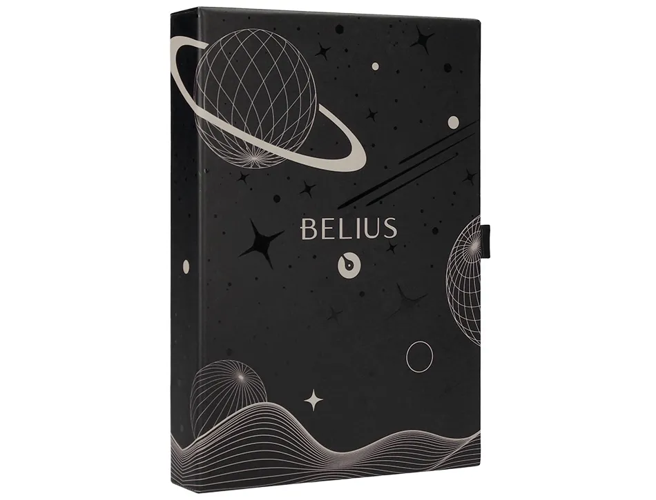 Stylo-plume et etui en simili cuir belius space b monochrome sans agrafe encre bleue coloris gris dans coffret cadeau