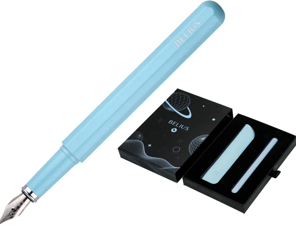 Stylo-plume et etui en simili cuir belius space b monochrome sans agrafe encre bleue coloris bleu dans coffret cadeau