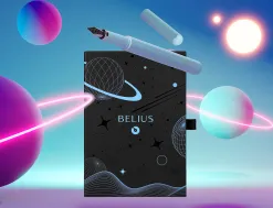 Stylo-plume et etui en simili cuir belius space b monochrome sans agrafe encre bleue coloris bleu dans coffret cadeau