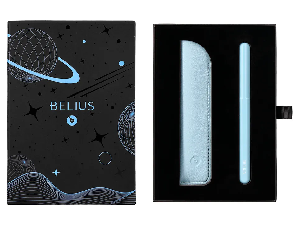 Stylo-plume et etui en simili cuir belius space b monochrome sans agrafe encre bleue coloris bleu dans coffret cadeau