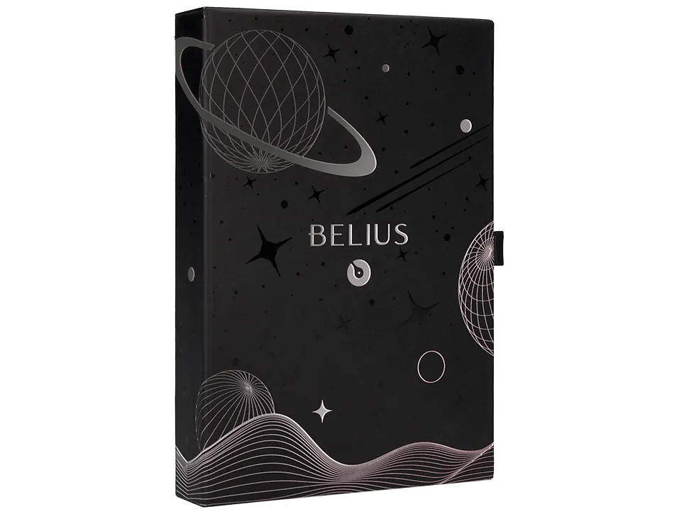 Stylo-plume et etui en simili cuir belius space b monochrome sans agrafe encre bleue coloris noir dans coffret cadeau