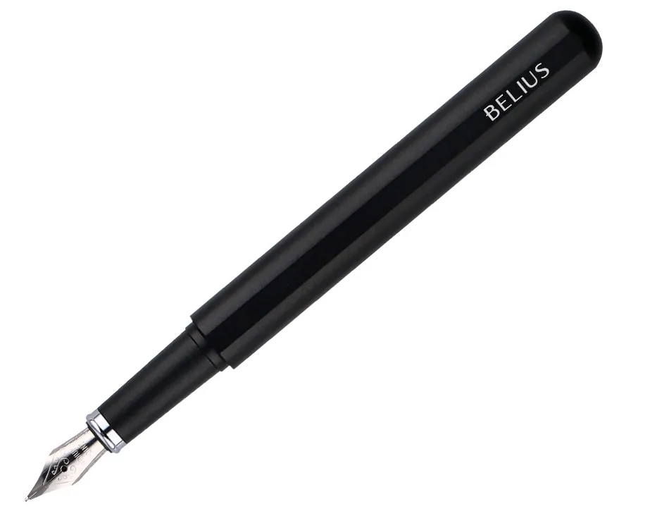 Stylo-plume et etui en simili cuir belius space b monochrome sans agrafe encre bleue coloris noir dans coffret cadeau