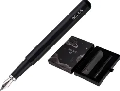 Stylo-plume et etui en simili cuir belius space b monochrome sans agrafe encre bleue coloris noir dans coffret cadeau