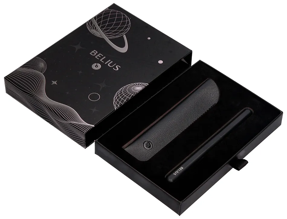 Stylo-plume et etui en simili cuir belius space b monochrome sans agrafe encre bleue coloris noir dans coffret cadeau
