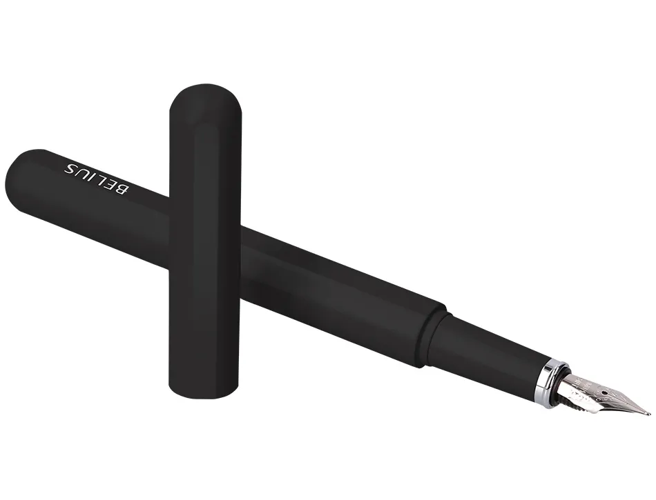 Stylo-plume et etui en simili cuir belius space b monochrome sans agrafe encre bleue coloris noir dans coffret cadeau