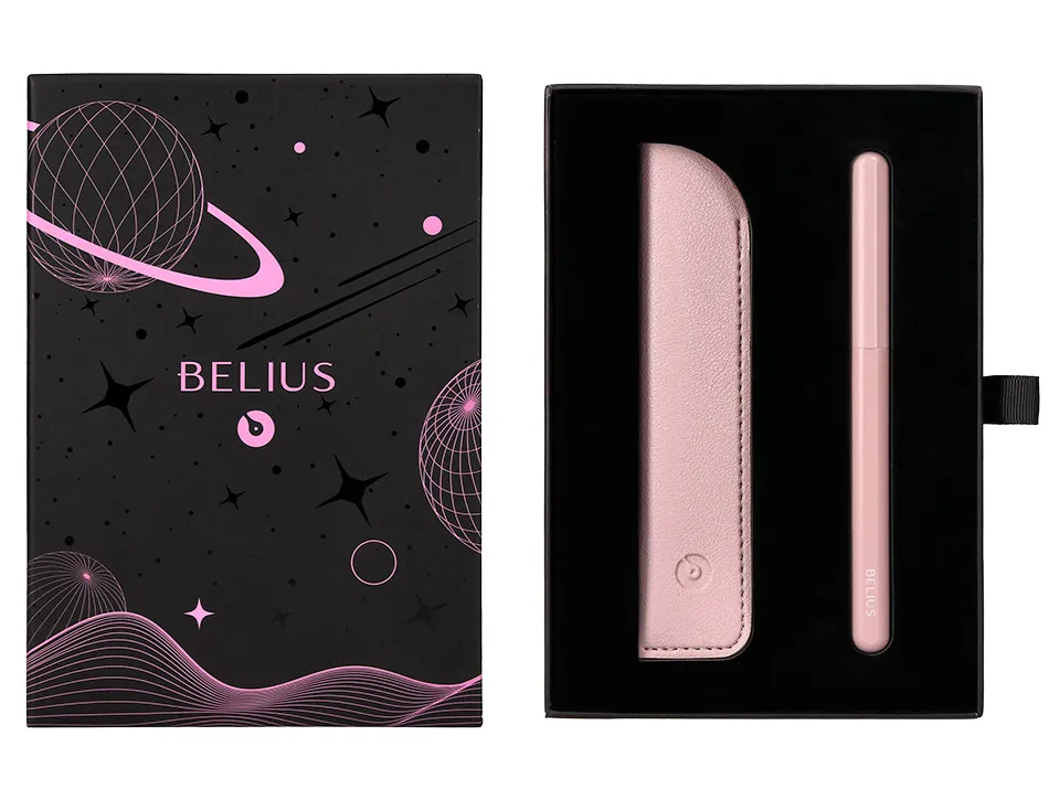 Stylo-plume et etui en simili cuir belius space b monochrome sans agrafe encre bleue coloris rose dans coffret cadeau