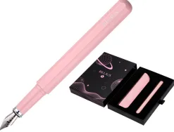 Stylo-plume et etui en simili cuir belius space b monochrome sans agrafe encre bleue coloris rose dans coffret cadeau
