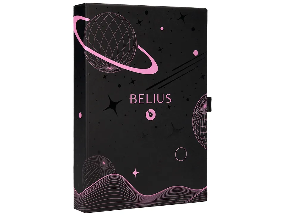 Stylo-plume et etui en simili cuir belius space b monochrome sans agrafe encre bleue coloris rose dans coffret cadeau
