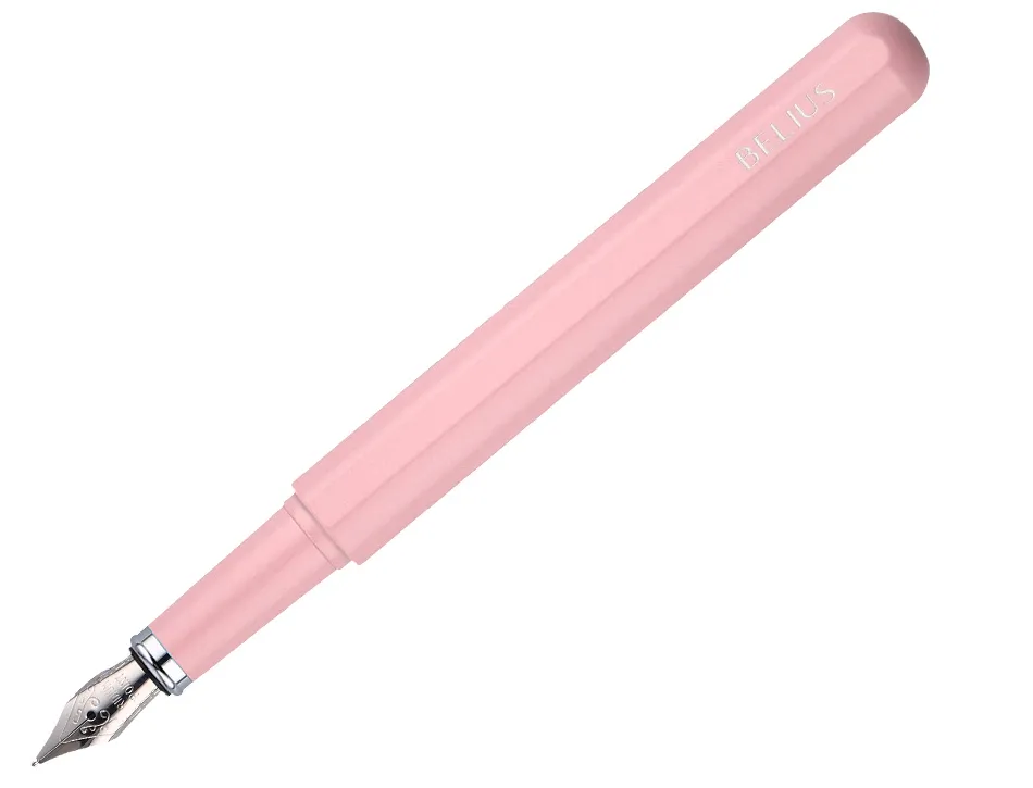 Stylo-plume et etui en simili cuir belius space b monochrome sans agrafe encre bleue coloris rose dans coffret cadeau