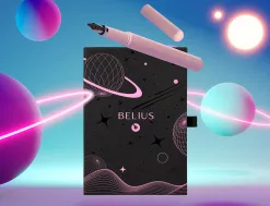 Stylo-plume et etui en simili cuir belius space b monochrome sans agrafe encre bleue coloris rose dans coffret cadeau