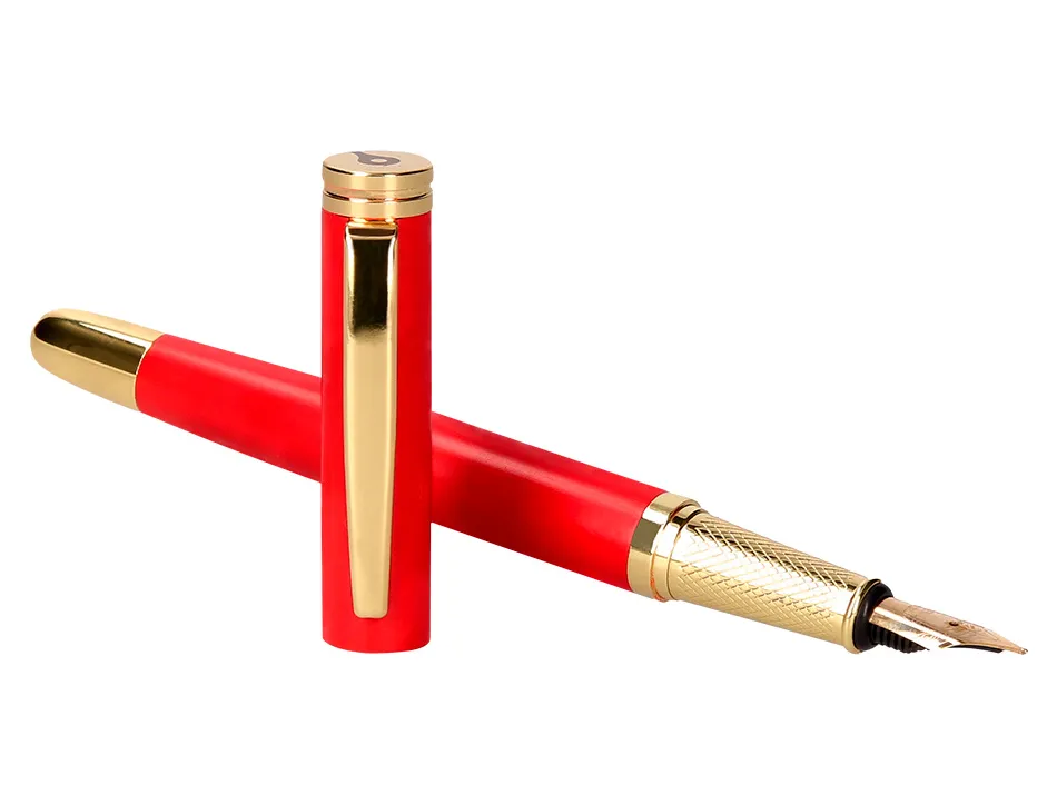 Stylo-plume et etui en simili cuir belius passion aluminium brosse attributs or encre bleue coloris rouge coffret cadeau