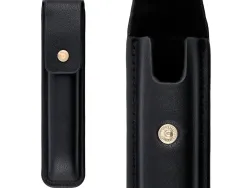 Stylo-plume et etui en simili cuir belius passion aluminium brosse attributs or encre bleue coloris noir coffret cadeau