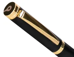 Stylo-plume et etui en simili cuir belius passion aluminium brosse attributs or encre bleue coloris noir coffret cadeau