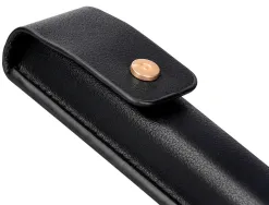 Stylo-plume et etui en simili cuir belius passion aluminium brosse attributs or encre bleue coloris noir coffret cadeau