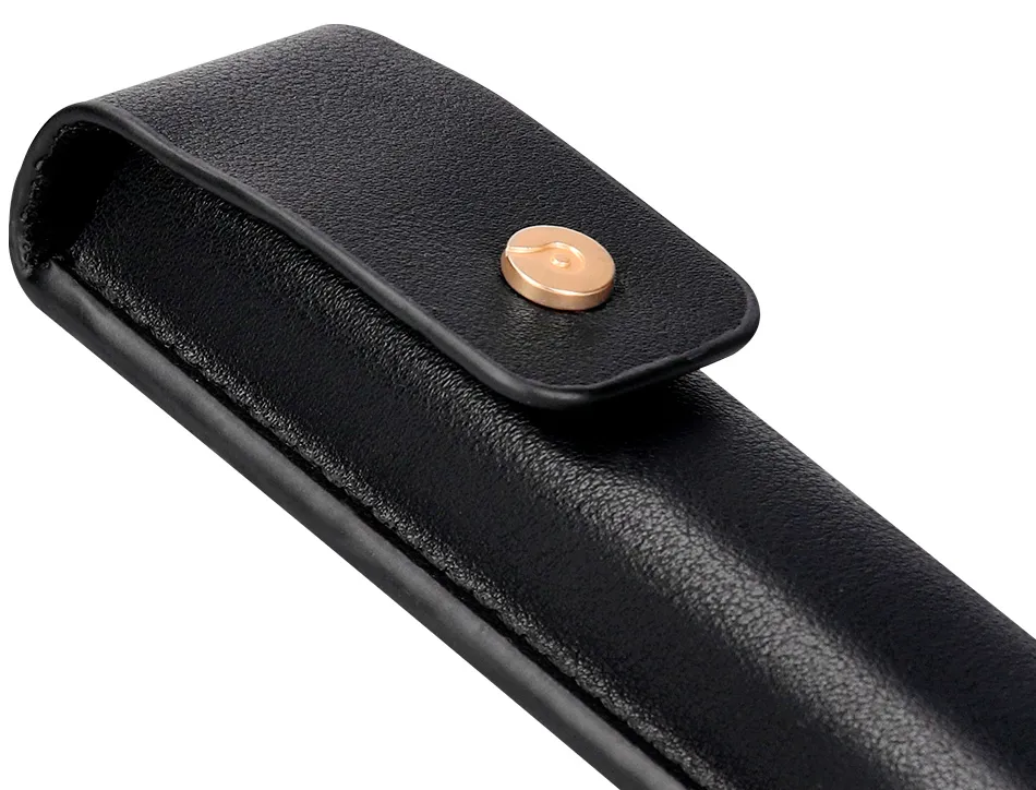 Stylo-plume et etui en simili cuir belius passion aluminium brosse attributs or encre bleue coloris noir coffret cadeau