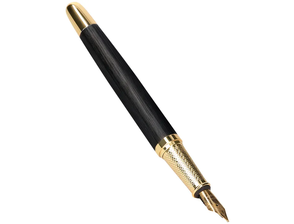 Stylo-plume et etui en simili cuir belius passion aluminium brosse attributs or encre bleue coloris noir coffret cadeau
