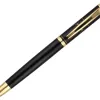 Stylo-plume et etui simili cuir belius soiree aluminium details et attributs or encre bleue coloris noir coffret cadeau